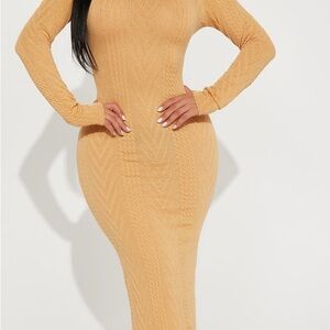 NWT Fashion Nova Tan Bodycon Mock Neck Dress